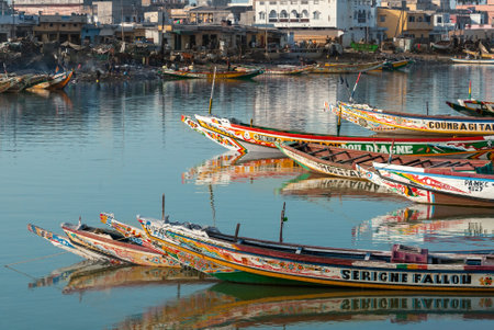 January 01 2010, Saint Louis, Senegal: nice view of saintt Louis in Senegal with traditional fishermans boatsのeditorial素材