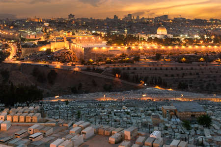 View to Jerusalem old city at sunset. Israel