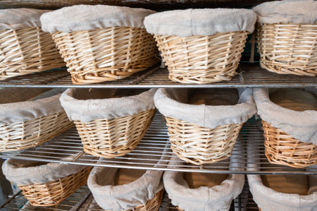 stacked banners of bread for bakery productionの写真素材