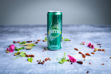 Bottle of Perrier water ready to be drunkのeditorial素材