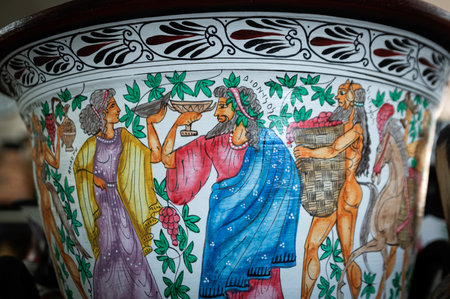 antique greek pottery with typical design hand madeのeditorial素材