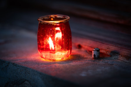 candle on the window in the night for light celebrationの写真素材
