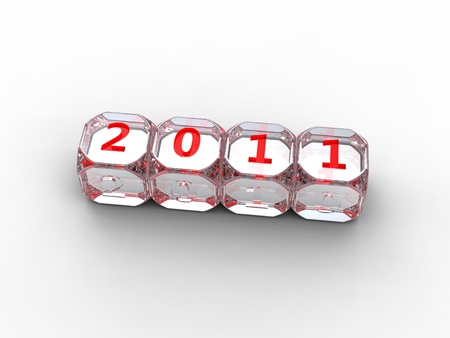 four dice with diamond engraved 2011 on white backgroundの写真素材