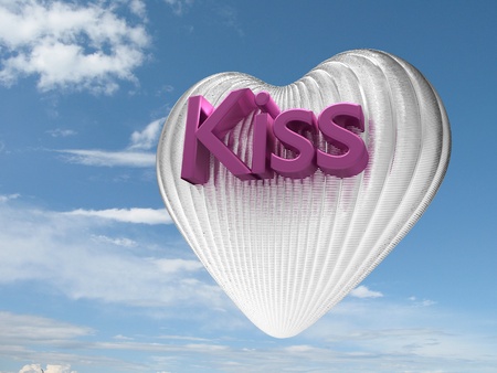 3d rendered illustration of silver heart on sky background