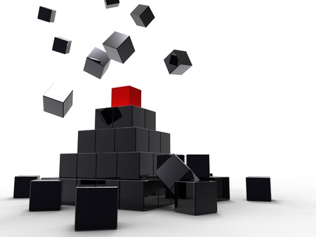 3d illustration of a lot of metallic black and red cubes 