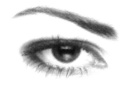 3d illustration of eye made with dots on white backgroundの写真素材