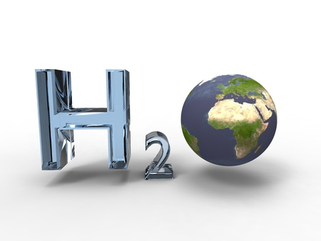 3d illustration of the formula of water with the planet earthの写真素材