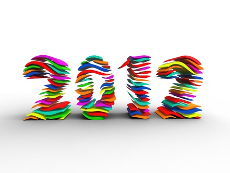 3d illustration of several layers of color forming the new yearの写真素材