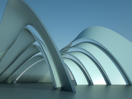 3d illustration of a modern architecture building with arches on sky backgroundの写真素材