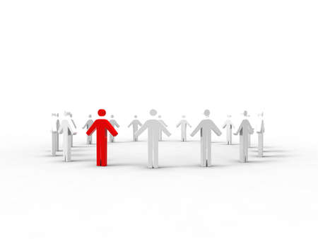 3d illustration of a chain of men in a round on white backgroundの写真素材