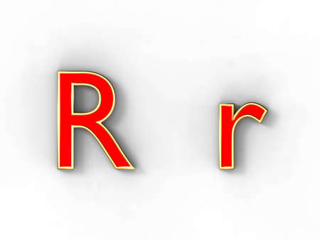 3d rendering of the letter R in gold and red metal on a white background.の写真素材