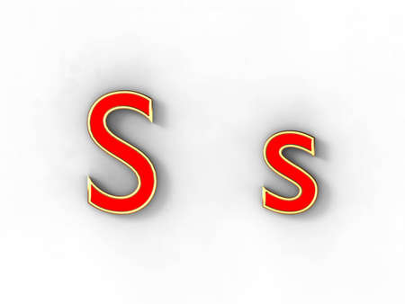 3d rendering of the letter S in gold and red metal on a white background.の写真素材