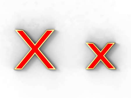 3d rendering of the letter X in gold and red metal on a white background.の写真素材