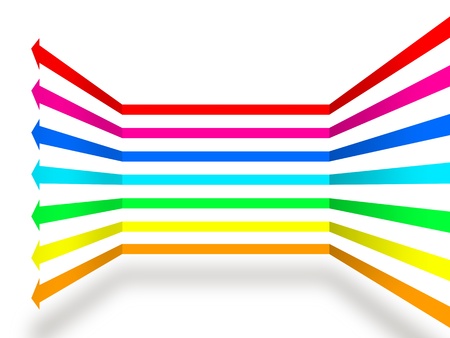 3d illustration of multicolored arrows that run at right angles on white backgroundの写真素材