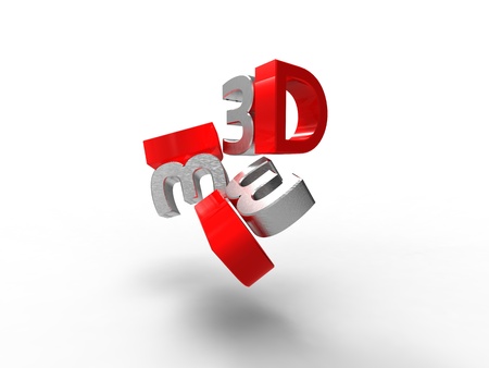 illustration 3d of silver and red characters of three dimension wordの写真素材