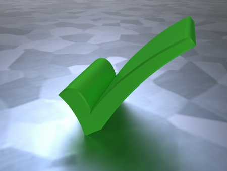3d illustration of the symbol validation green on metal backgroundの写真素材