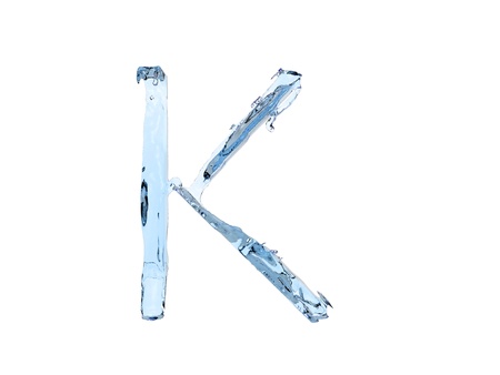 3d illustration of a flow of water is the letter K on white backgroundの写真素材
