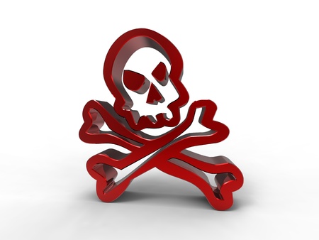 3d illustration of a skull in red metal on white backgroundの写真素材