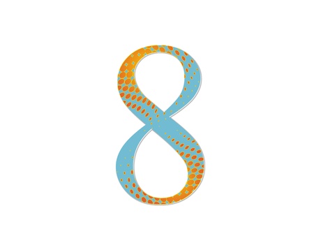 2d illustration of a blue number with a gradient of red dots on a white groundの写真素材