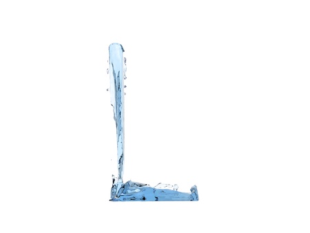 3d illustration of a flow of water is the letter L on white backgroundの写真素材
