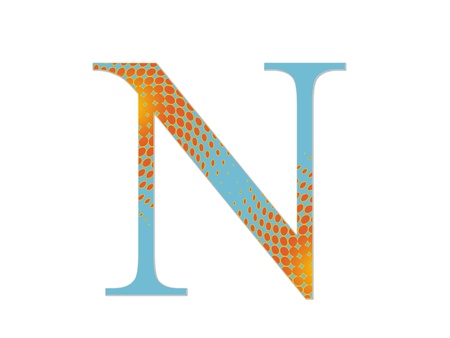 2d illustration of a blue letter with a gradient of red dots on a white groundの写真素材