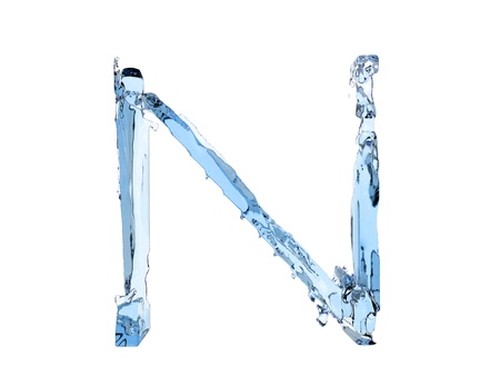3d illustration of a flow of water is the letter N on white backgroundの写真素材
