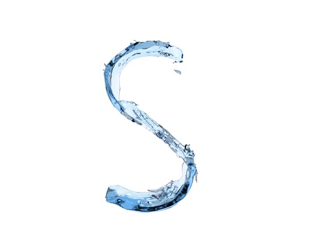 3d illustration of a flow of water is the letter S on white backgroundの写真素材