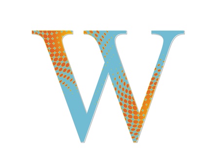 2d illustration of a blue letter with a gradient of red dots on a white groundの写真素材