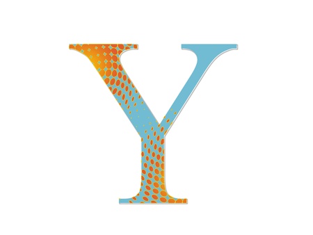 2d illustration of a blue letter with a gradient of red dots on a white groundの写真素材