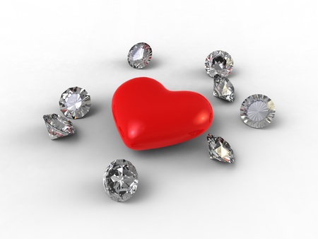 illustration 3d of a heart surrounded by jewelry on white backgroundの写真素材