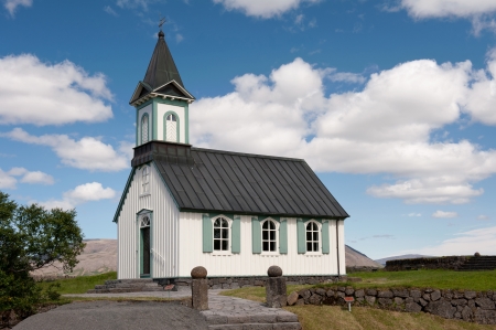 White Church in Thingvellir National park - famous area in Iceland, Icelandの写真素材