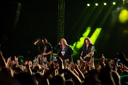 SNINA, SLOVAKIA - AUGUST 10  German power metal band Helloween performs on music festival Rock pod Kamenom in Snina, Slovakia on August 10, 2013のeditorial素材