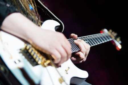 Detail of musician playing the electric guitarのeditorial素材