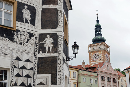 Detail of building facade in Old town - Mikulov, Czech Republicの写真素材
