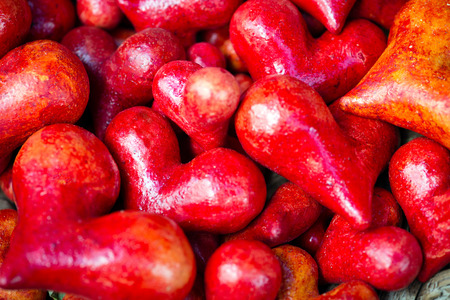 pile of red ceramic heartsの写真素材