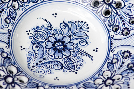 detail of decorative blue ceramic from Modra, Slovakiaの写真素材