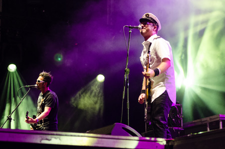 PIESTANY, SLOVAKIA - JUNE 25: Peter Hrivnak - vocalist of Slovak punk rock/comedy rock band Horkyze Slize performs on music festival Topfest in Piestany, Slovakia on July 25, 2015のeditorial素材
