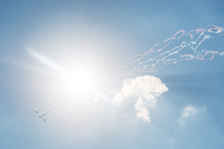 SLIAC, SLOVAKIA - AUGUST 29:  Flight of Ocovsky Bacovia glider aerobatics team during SIAF airshow in Sliac, Slovakia on August 29, 2015のeditorial素材