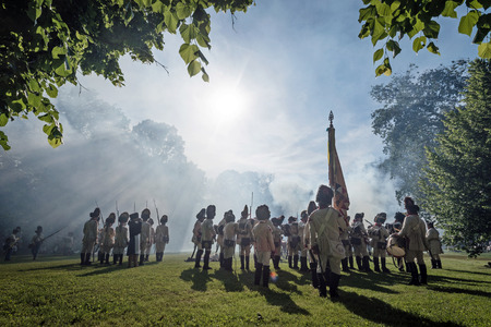 BRATISLAVA, SLOVAKIA - MAY 21: Reenactment of the Siege of Pressburg by Napoleon in 1809 at Bratislava, Slovakia on May 21, 2016のeditorial素材