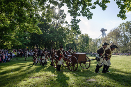 BRATISLAVA, SLOVAKIA - MAY 21: Reenactment of the Siege of Pressburg by Napoleon in 1809 at Bratislava, Slovakia on May 21, 2016のeditorial素材