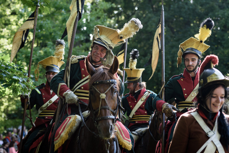 BRATISLAVA, SLOVAKIA - MAY 21: Reenactment of the Siege of Pressburg by Napoleon in 1809 at Bratislava, Slovakia on May 21, 2016のeditorial素材