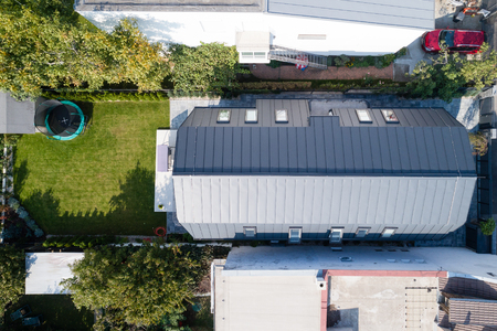 View of modern house from aboveの写真素材