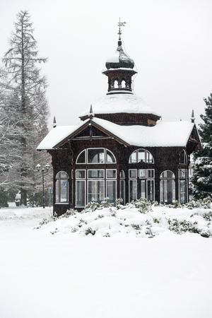 KARLOVA STUDANKA, CZECH REPUBLIC â JAN 2, 2019:  Spa Pavilion during winter, Karlova Studanka,Jeseniky, Czech Republic. Famous spa where former president Vaclav Havel has been treatedのeditorial素材