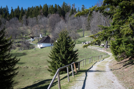 KALISTE, SLOVAKIA - APR 20, 2020:  former village in the Banska Bystrica district, Slovak Republic. It was torched by Nazi German troops during Slovak National Uprising in WW2.のeditorial素材