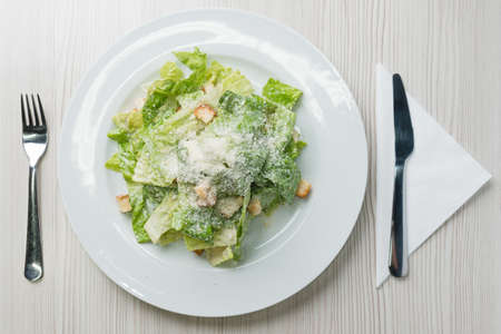 Caesar salad with cheese and croutonsの写真素材
