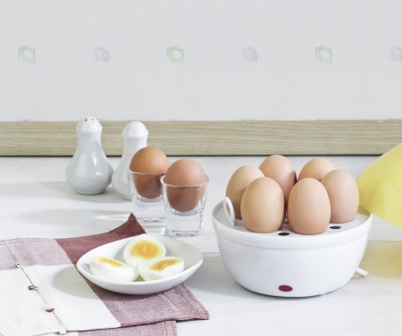 Enjoy your breakfast with steamed eggs from electric steam egg machineの写真素材