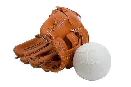 A new leather baseball glove and white ballの写真素材