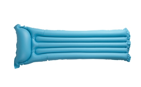 Blue floating pool raft isolated on white backgroundの写真素材