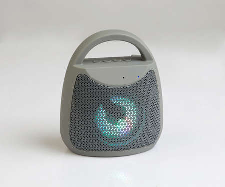 Cute designed speaker with lighting isolated on white backgroundの写真素材