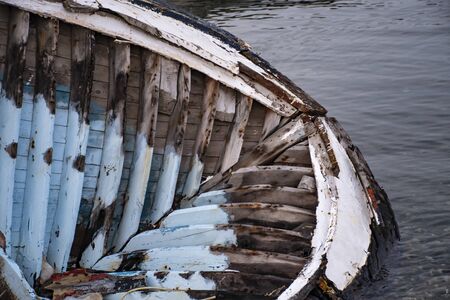 Old boat skeleton. Close up detail shot. Writing area. Background.の写真素材